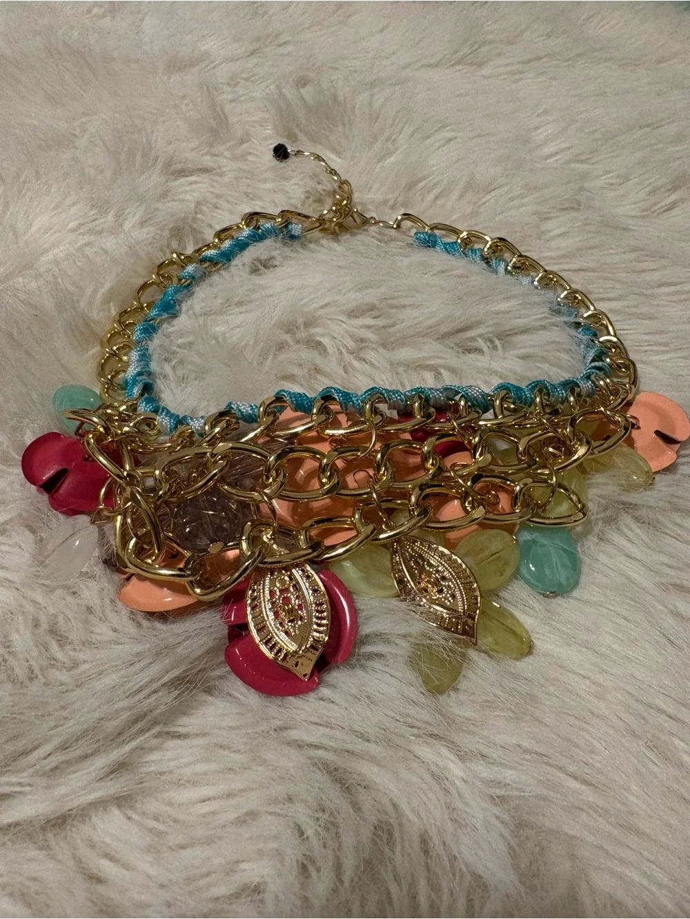 Aratta Multicolor Floral Statement Necklace - Peach, Pink, Yellow & Aqua
